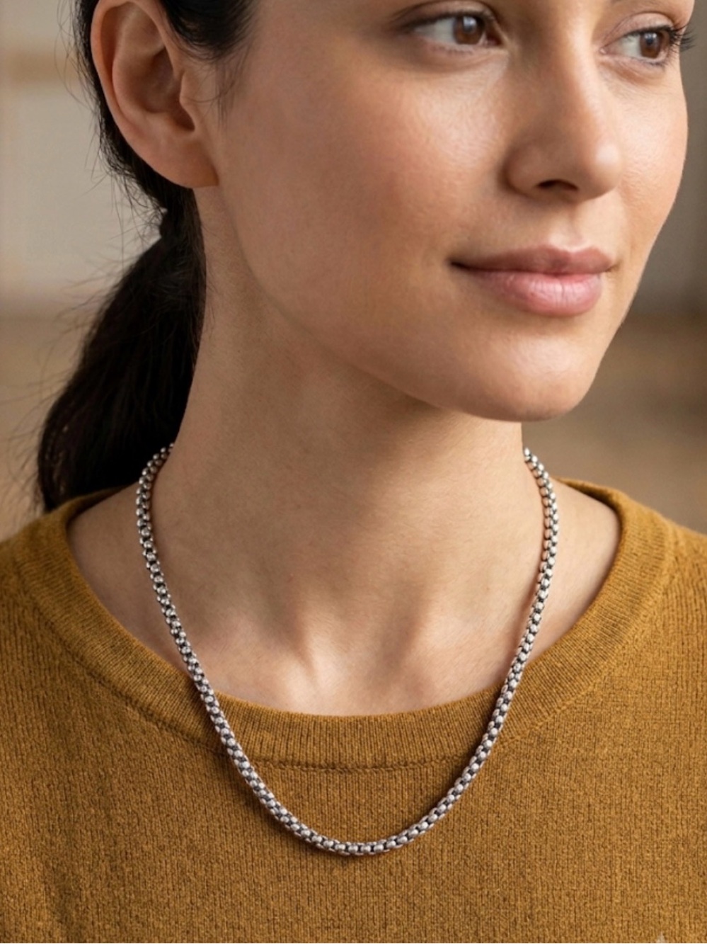 Silpada Retired N1106 Sterling Silver Popcorn Chain Necklace 17”